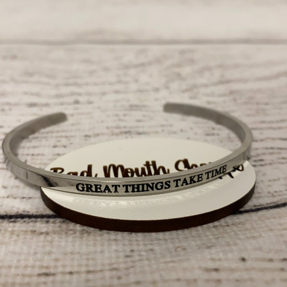 *Metal Marvels GREAT THINGS TAKE TIME Dainty Bangle in Silver